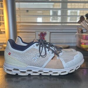 On Cloudstratus Running Womens Tan and White Athletic Shoes